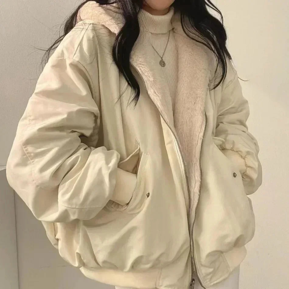 New Jackets for Women Thick Warm Parkas Oversized Double Sided Hooded Coat Korean Fashion Casual Loose Zip Up Jackets Coat Women - Tasawoq
