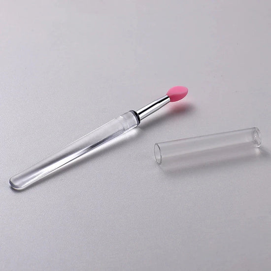 1/3/5pcs Flat Silicone Applicator Sticks Reusable Lip Brush With Cover For Dust Prevention Silicone Nail Powder Applying Tools - Tasawoq