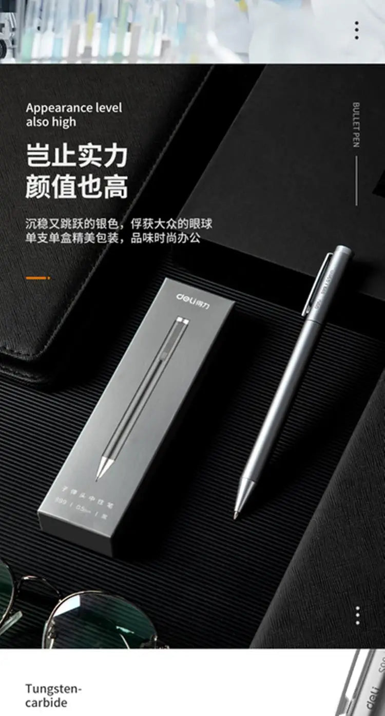 DELI Metal Sign Pen 0.5mm Gel Ink Pens Golden Silver Color Metallic Writing Pen Office Supplies