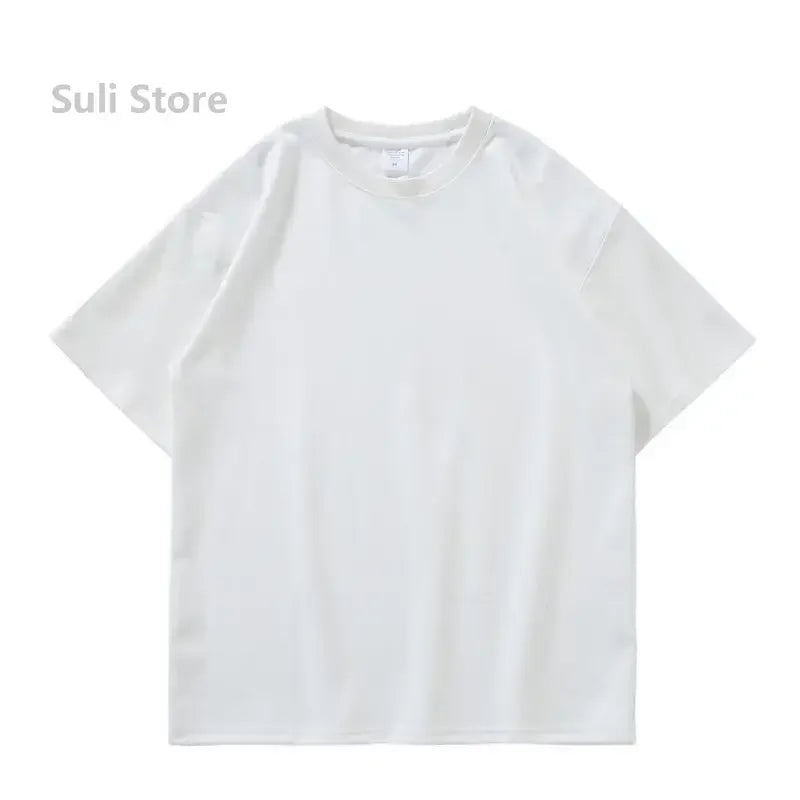 600g Heavy-duty Cotton Short Sleeved T-shirt for Men's Fashion Pure Cotton Thickened Short Sleeved Half Sleeved Tee - Tasawoq