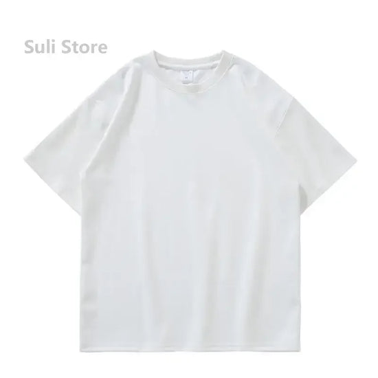 600g Heavy-duty Cotton Short Sleeved T-shirt for Men's Fashion Pure Cotton Thickened Short Sleeved Half Sleeved Tee - Tasawoq