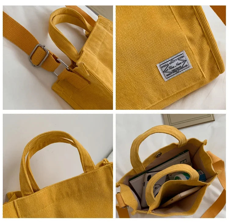 Women Handbag Simple Corduroy Portable Large Capacity HandBag Ins Fashion Trend Small Square Handbag Single Shoulder Bags - Tasawoq