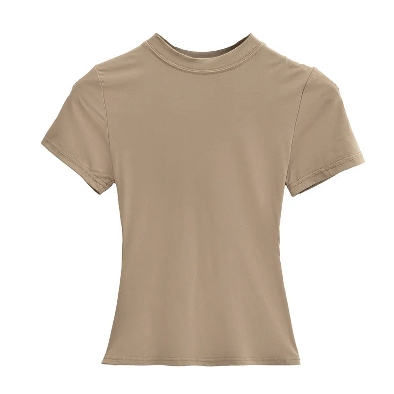 2024 New High Quality Casual T shirt Sexy Slim Short Sleeves Fashion Trend Solid Women Clothing y2k Tops - Tasawoq
