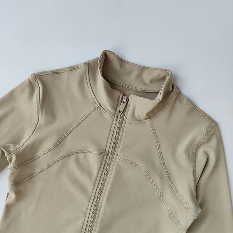 Yoga Suit Women's High-end Standing Collar Long Sleeved Sports Jacket Running Training Fitness Top Windproof Running Suit - Tasawoq