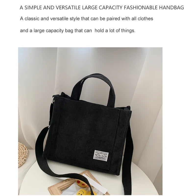 Women Handbag Simple Corduroy Portable Large Capacity HandBag Ins Fashion Trend Small Square Handbag Single Shoulder Bags - Tasawoq
