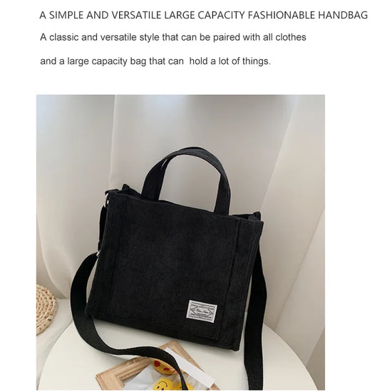 Women Handbag Simple Corduroy Portable Large Capacity HandBag Ins Fashion Trend Small Square Handbag Single Shoulder Bags - Tasawoq