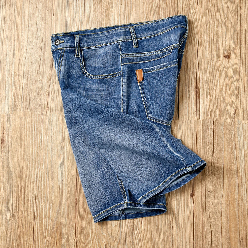 Summer Shorts Jeans Men Denim Pants Stretch Dark Blue Fashion Design Men's Jeans Slim Straight Male Short Jeans Hombre - Tasawoq