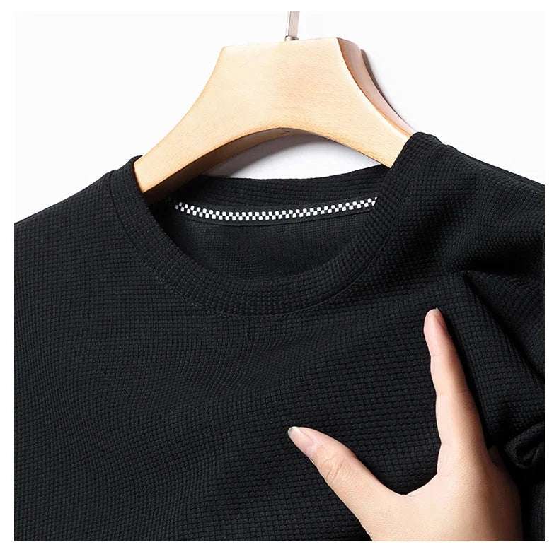 New Summer Waffle Round Neck Short Sleeved T-shirt for Men's Short Sleeved Top - Tasawoq