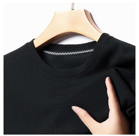 New Summer Waffle Round Neck Short Sleeved T-shirt for Men's Short Sleeved Top - Tasawoq