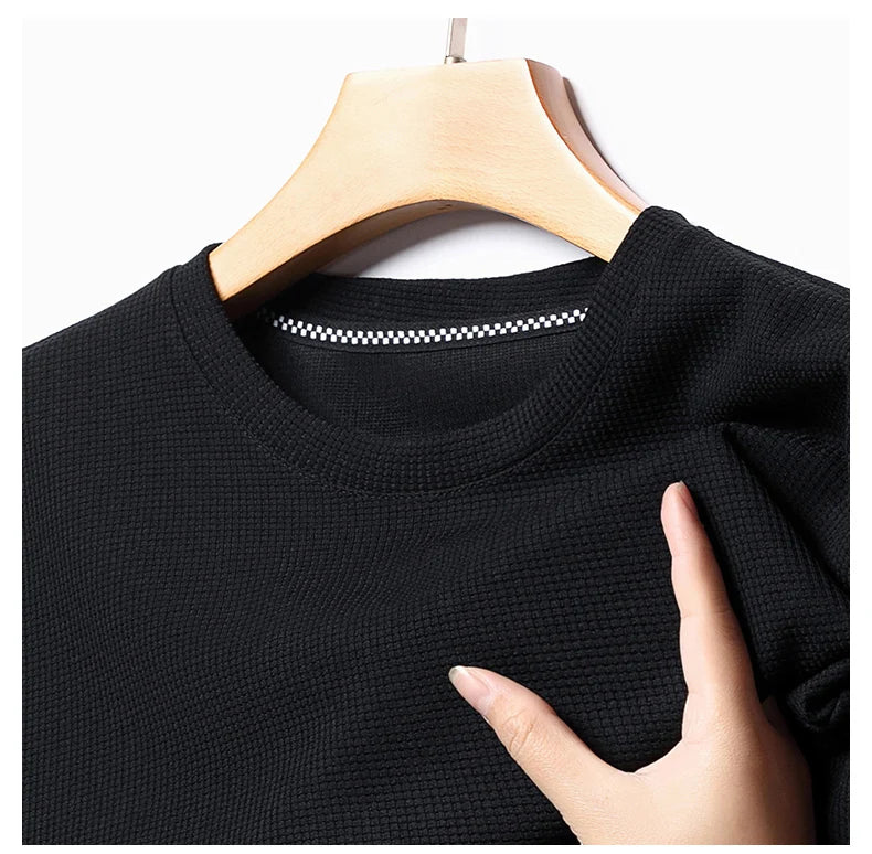 New Summer Waffle Round Neck Short Sleeved T-shirt for Men's Short Sleeved Top - Tasawoq
