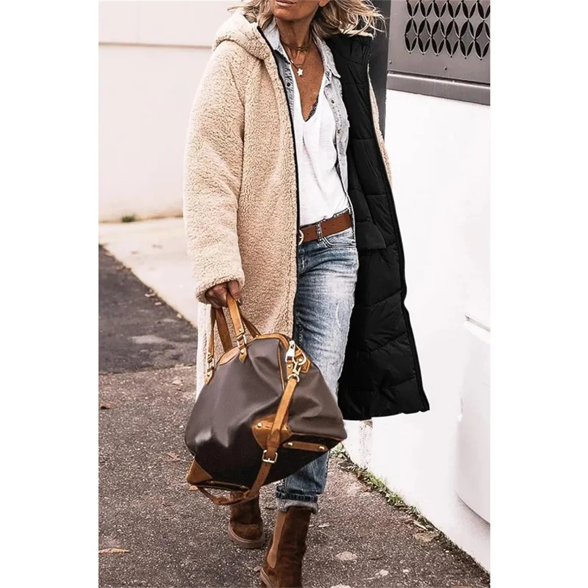 Winter Hooded Quilted Jacket For Women Solid Reversible Long Sleeve Thick Coat Warm Fashion Long Outerwear Casual Puffer Coats - Tasawoq