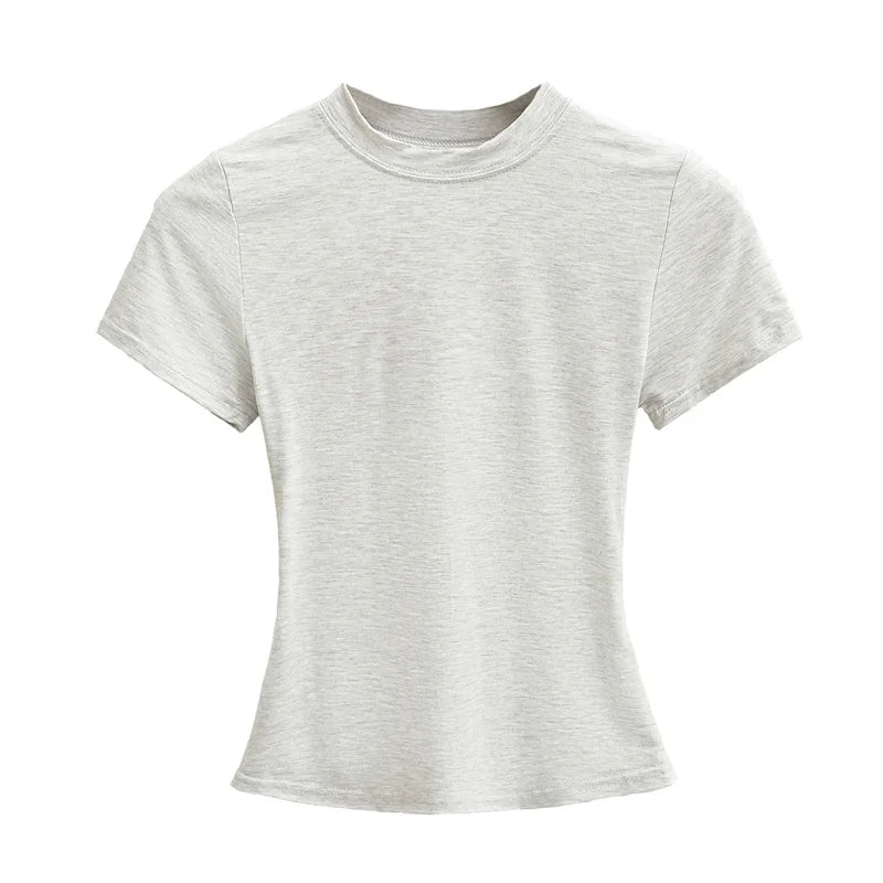 2024 New High Quality Casual T shirt Sexy Slim Short Sleeves Fashion Trend Solid Women Clothing y2k Tops - Tasawoq
