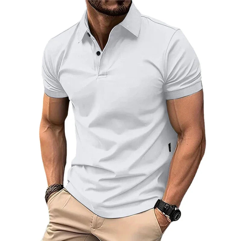 Summer Men's Solid Color Polo Shirt Short Sleeve Lapel Button Tshirts for Men Casual Streetwear Lightweight Jogging Tops - Tasawoq