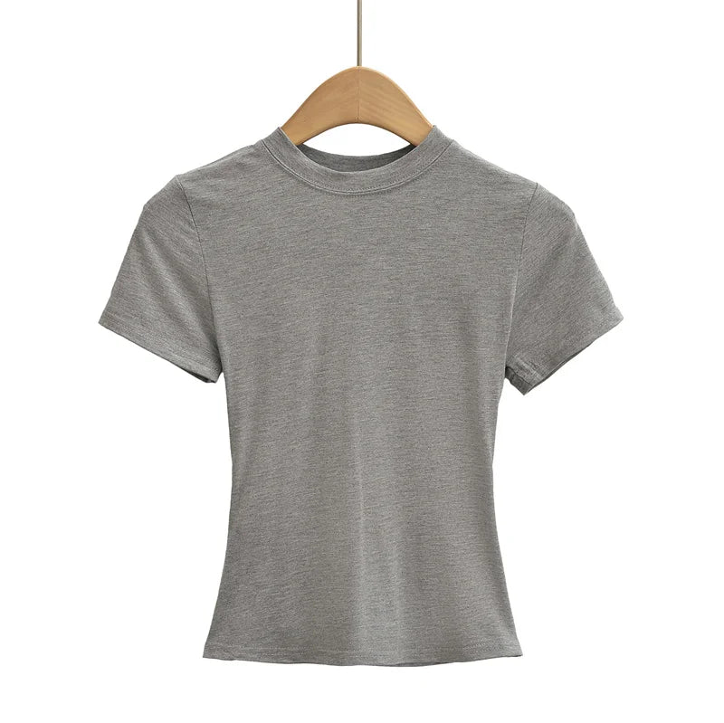 2024 New High Quality Casual T shirt Sexy Slim Short Sleeves Fashion Trend Solid Women Clothing y2k Tops - Tasawoq