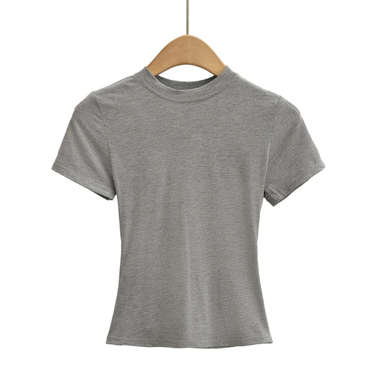 2024 New High Quality Casual T shirt Sexy Slim Short Sleeves Fashion Trend Solid Women Clothing y2k Tops - Tasawoq