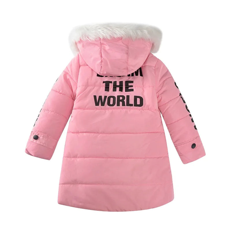 2024 Winter Warm Jackets for Girls Fashion Fur Hooded Children Girls Waterproof Outwear Kids Cotton Lined Parkas - Tasawoq