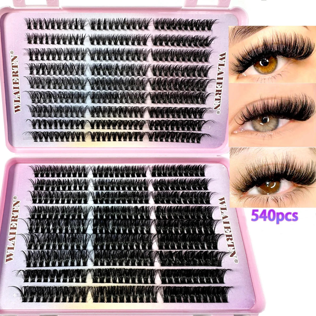Faux Mink Eyelashes 540Cluster C Curled 9-16mm Mixed Natural Eyelash Extension 3D Russian Strip Personal Eyelash Makeup Tool - Tasawoq