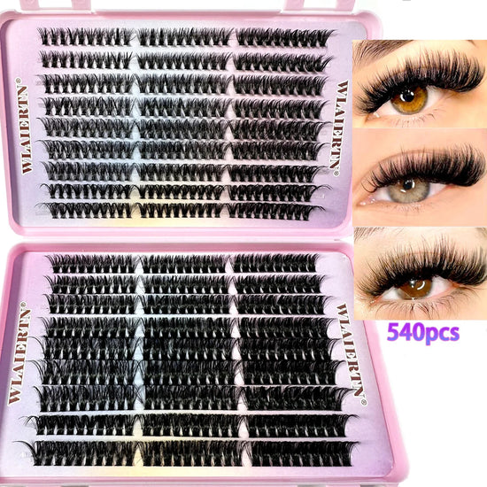 Faux Mink Eyelashes 540Cluster C Curled 9-16mm Mixed Natural Eyelash Extension 3D Russian Strip Personal Eyelash Makeup Tool - Tasawoq