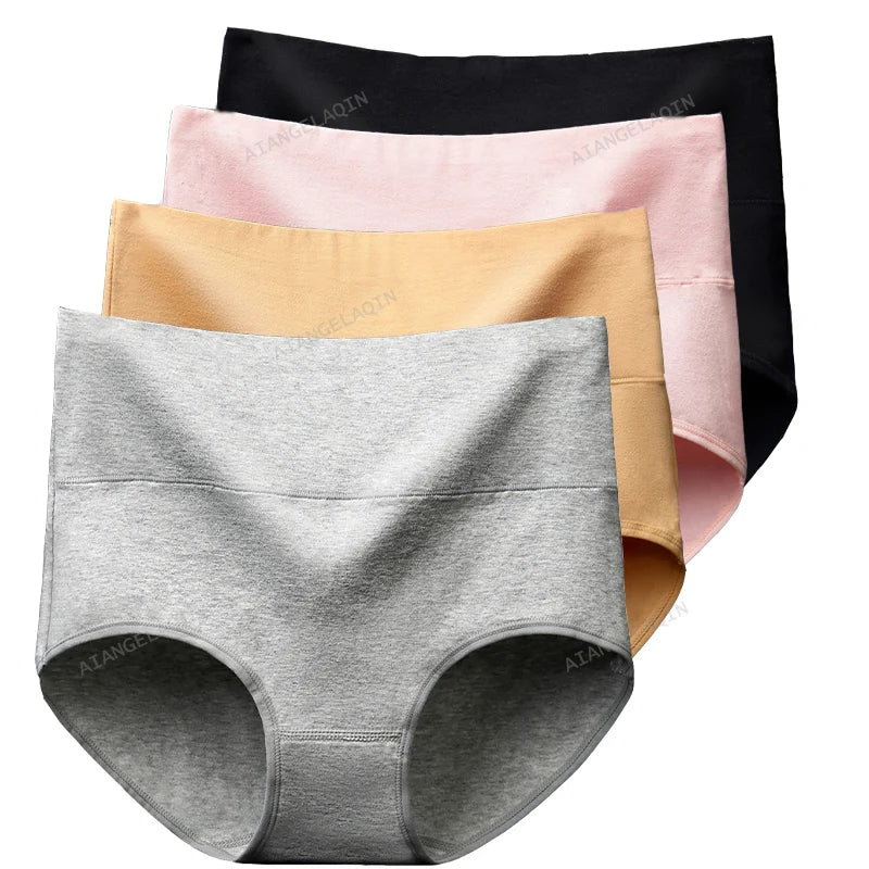 4Pcs/Lot High Waist Underwear Cotton Panties Women Body Slim Abdominal Underwear Plus Size Girls Briefs Female Lingerie Shaper - Tasawoq