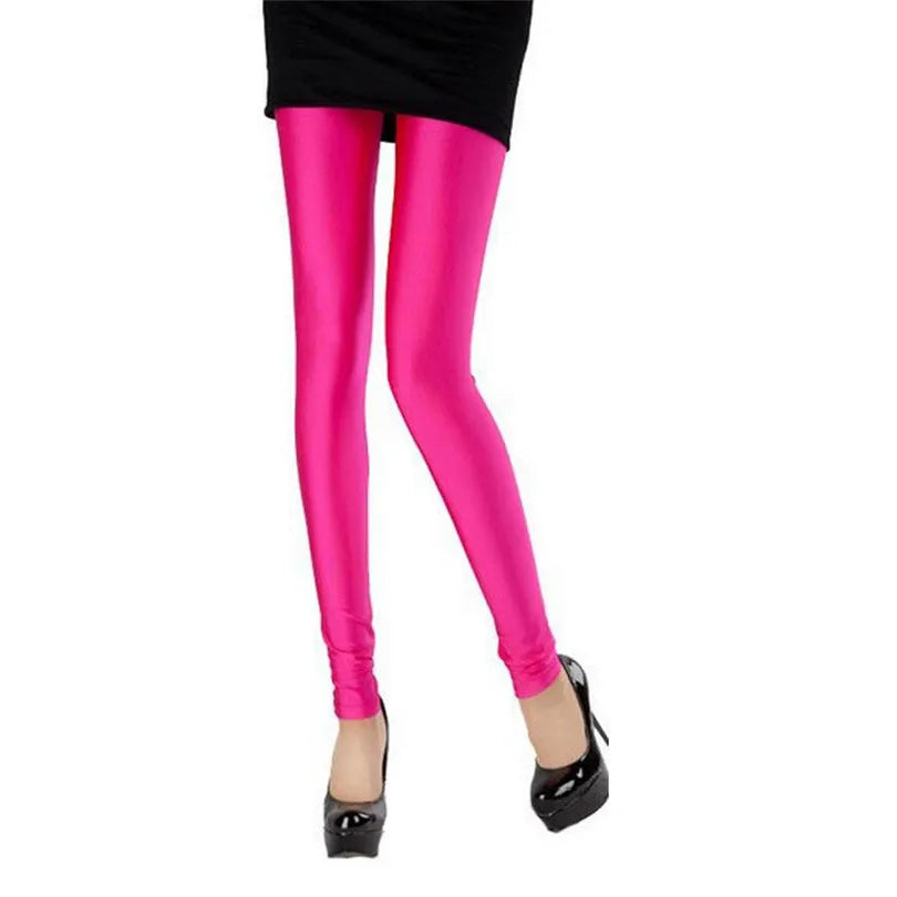 New Spring Solid Candy Neon Leggings for Women High Stretched Female Legging Pants Girl Clothing Leggins Plug Size - Tasawoq