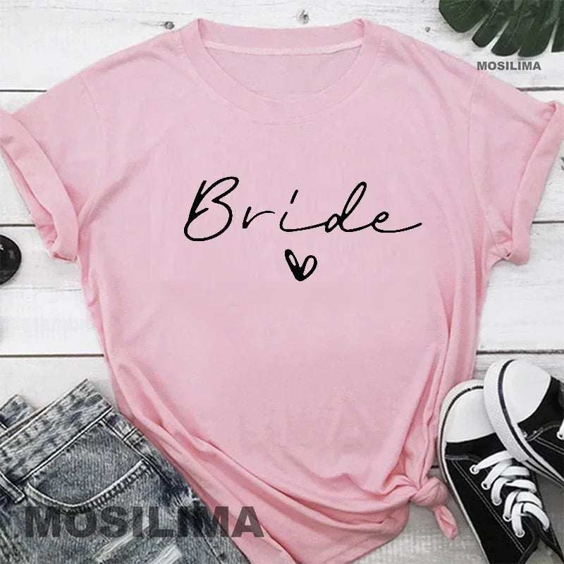 Women Cotton T Shirt Team Bride Bachelorette Party Shower Hen Party Bridesmaid Print T-Shirt 2024 Girls Wedding Female Tops - Tasawoq