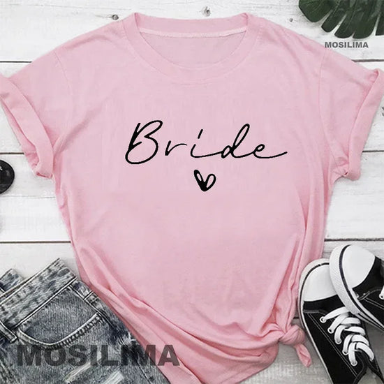 Women Cotton T Shirt Team Bride Bachelorette Party Shower Hen Party Bridesmaid Print T-Shirt 2024 Girls Wedding Female Tops - Tasawoq