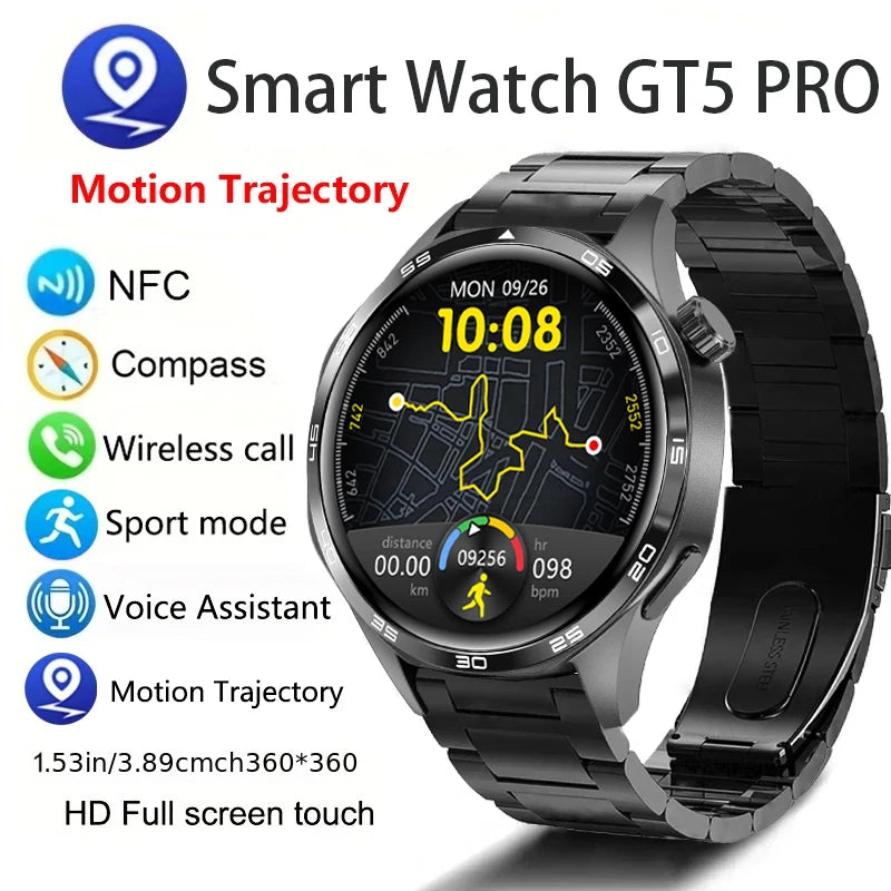 GT5 PRO Smart Watch Men Watch 5 Pro AMOLED HD Screen Bluetooth Call GPS Trajectory NFC Heart Rate Compass SmartWatches 2024 New - Tasawoq