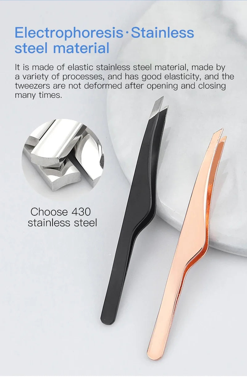 Hair Removal Tweezers Stainless Steel Eyebrow Tweezers Slant Tip Point Tip Flat Tip Rose Gold Silver Black Cosmetic Makeup Tools - Tasawoq