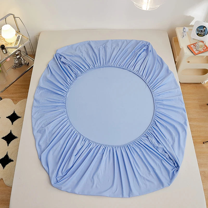 Kuup Polyester 3pcs Solid Color Queen Size Bedding Set - Fitted Sheet & Pillowcases with Elastic Band Mattress Cover - Tasawoq