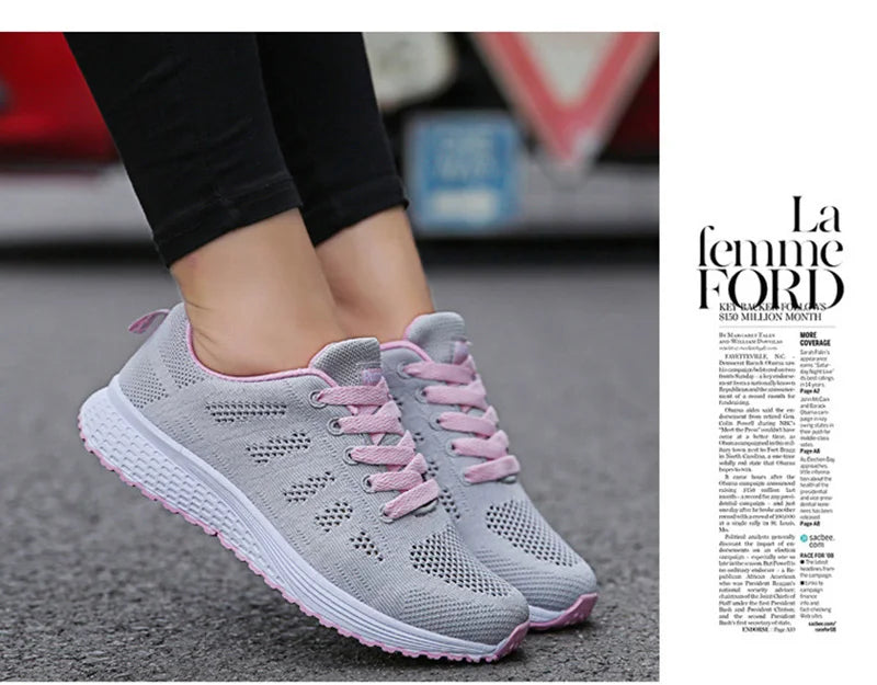 Women Casual Shoes Fashion Breathable Walking Mesh Flat Shoes Sneakers Women 2021 Gym Vulcanized Shoes White Female Footwear - Tasawoq