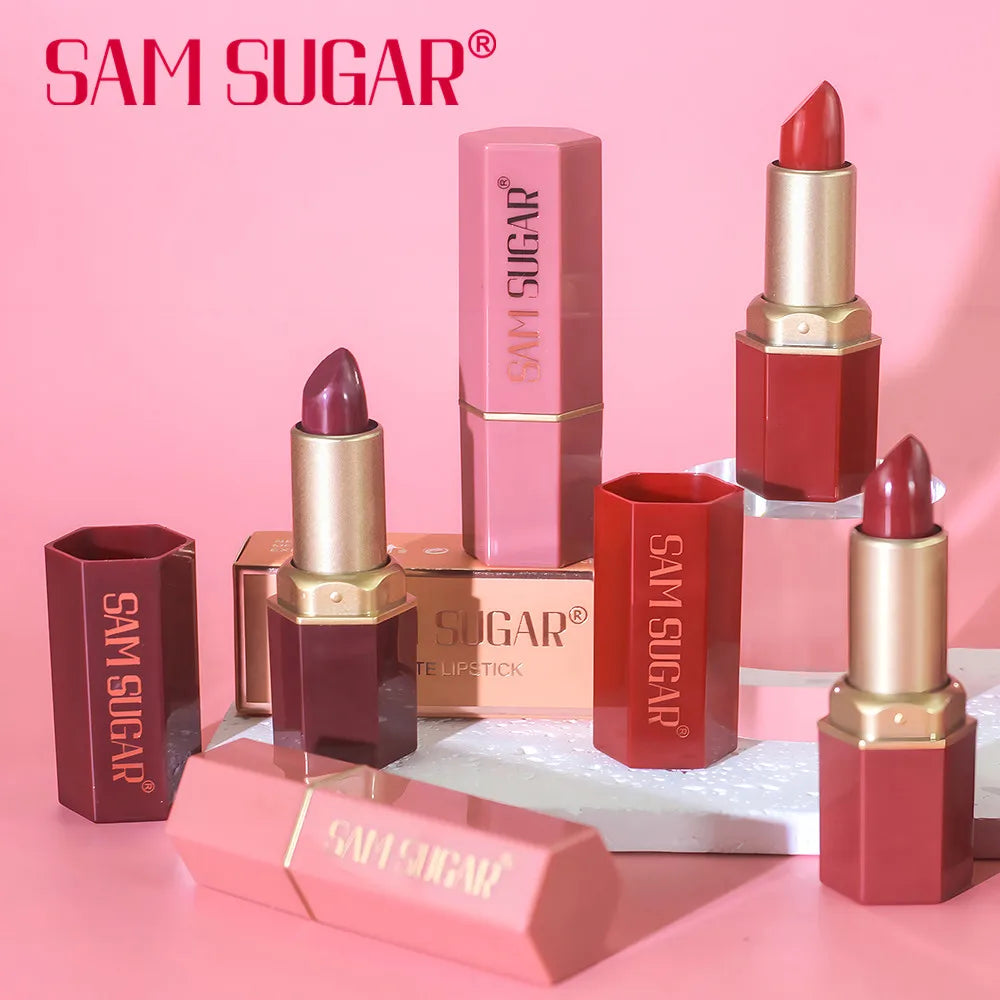 6 Colors Gold Bar Tube Lipstick Matte Texture Pearlescent Glitter Velvet Lipstick Valentine's Day Gift 1PCS - Tasawoq