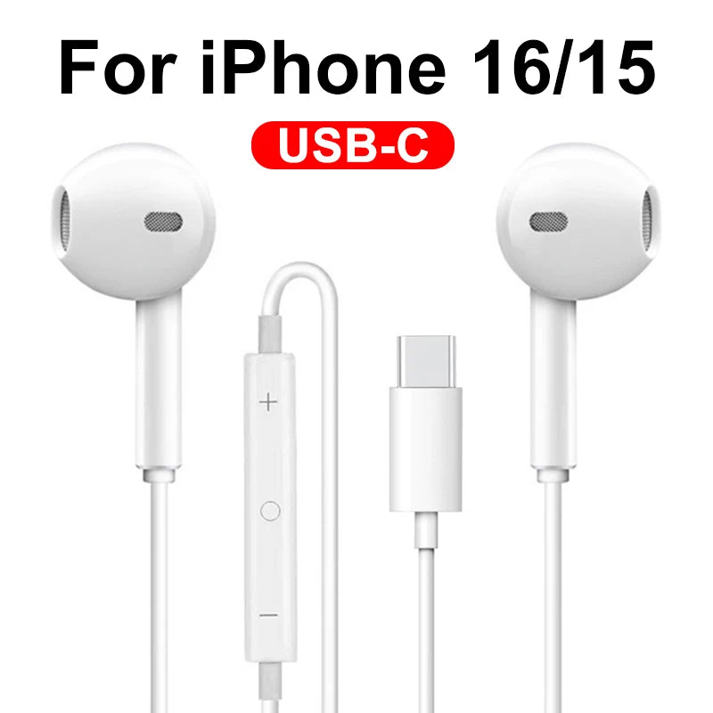 2024 Headphones For iPhone 16 Pro Max 15 14 13 12 11 Mini in-ear Earphones X XS XR 7 8 6 6S Plus Wired Headset Phone Accessories - Tasawoq