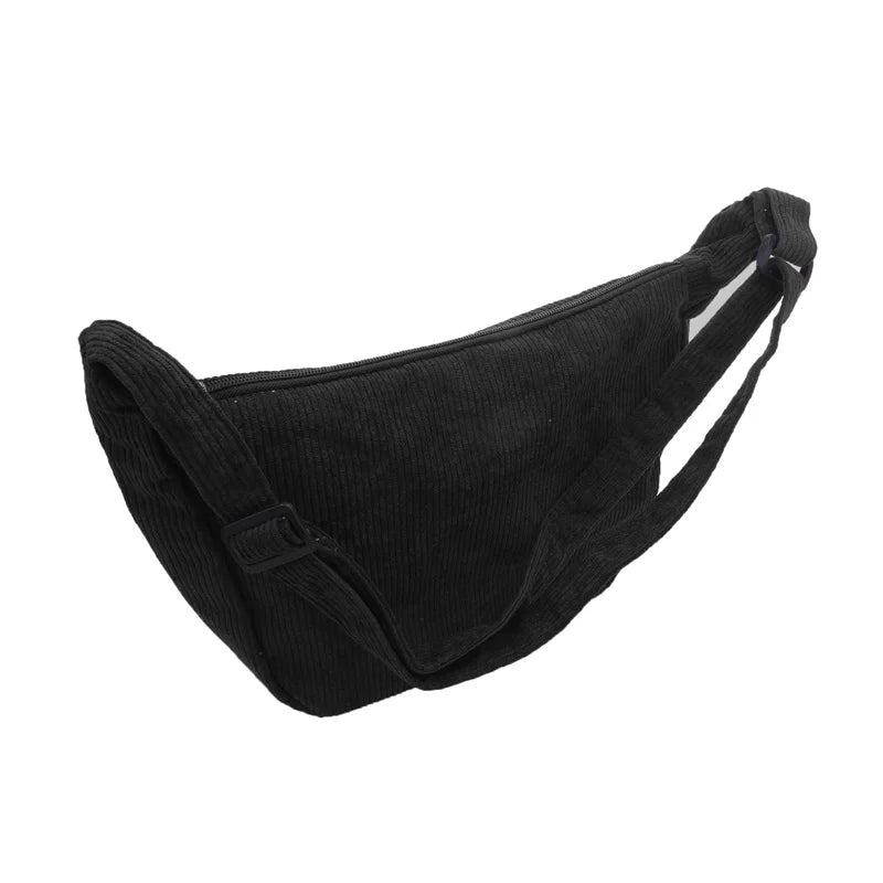 Corduroy Shoulder Bag Minimalist Crossbody Bag Women's Handbags Fashion Fabric Underarm Bag Solid Color Zipper Female Handbag - Tasawoq
