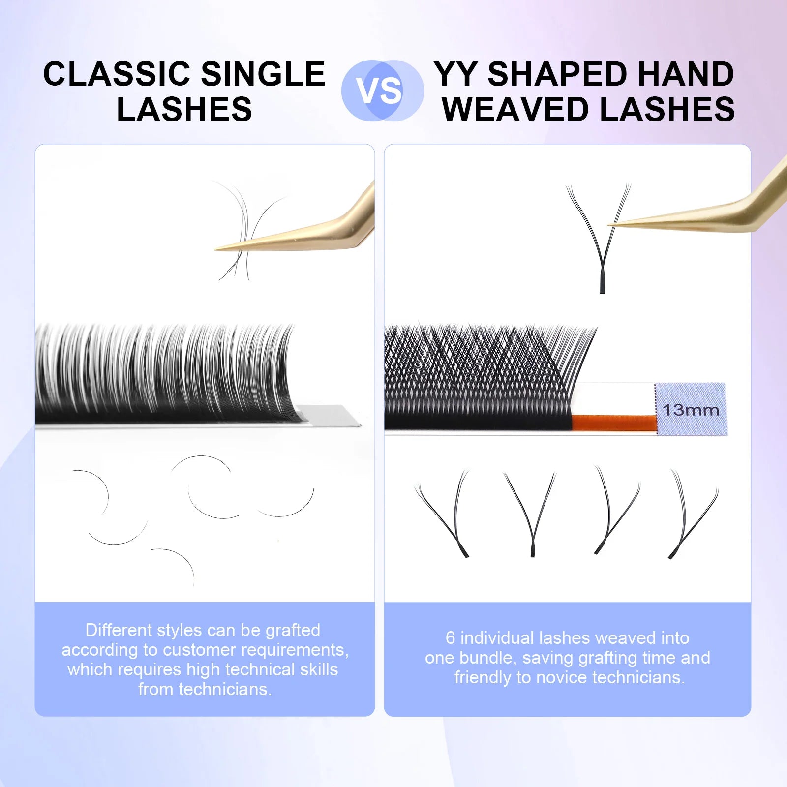 NAGARAKU YY Shape Double/Three Split Tips Triple Top Interlaced Root Eyelash Extensions Eyelashes - Tasawoq