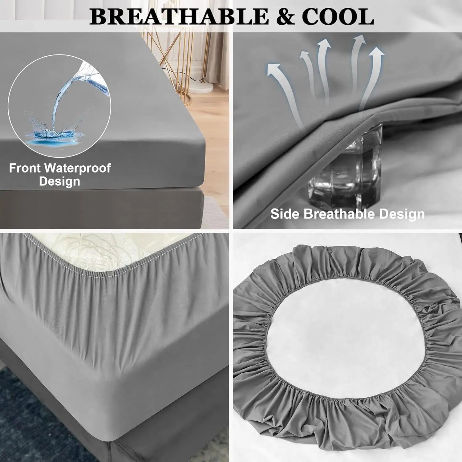 Safe Waterproof Mattress Protector, Soft Comfortable Breathable Solid Color Bedding Mattress Cover Fitted, Machine Washable - Tasawoq
