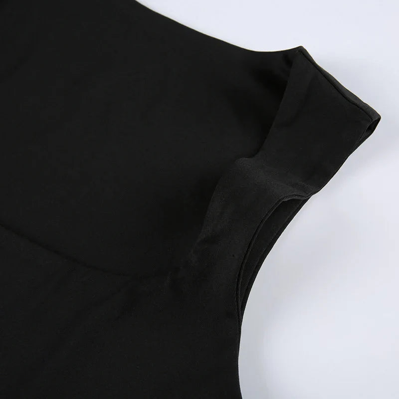 Sleeveless Collar Crop Top Women Tank Tops Casual Y2K Summer 2024 Black T Shirts Sexy - Tasawoq
