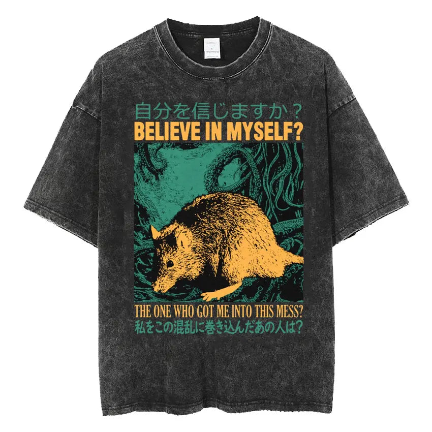 The Horrors Are Never Ending Yet I Remain Silly T-shirt Funny Japanese Style Frog Retro Washed T Shirt Men's Oversized Tees Tops - Tasawoq