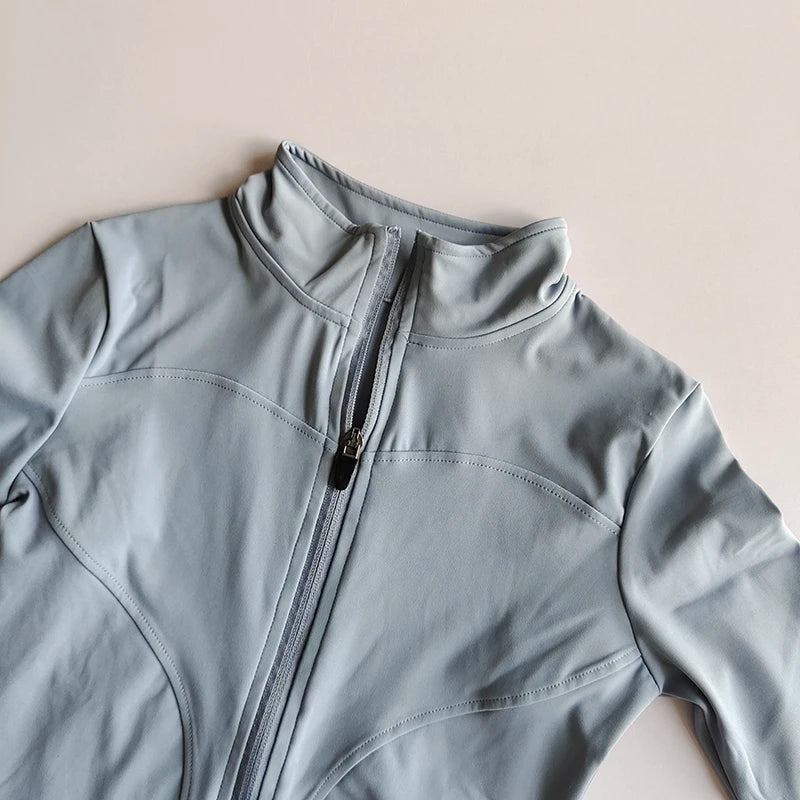Outdoor Sports Long Sleeved Women Slim Yoga Clothes Quick Dry Zipper Cardigan Stand Up Collar Jacket Running Fitness Jacket Top - Tasawoq