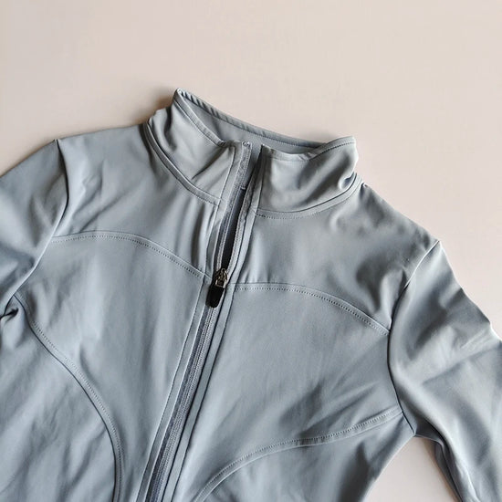 Outdoor Sports Long Sleeved Women Slim Yoga Clothes Quick Dry Zipper Cardigan Stand Up Collar Jacket Running Fitness Jacket Top - Tasawoq