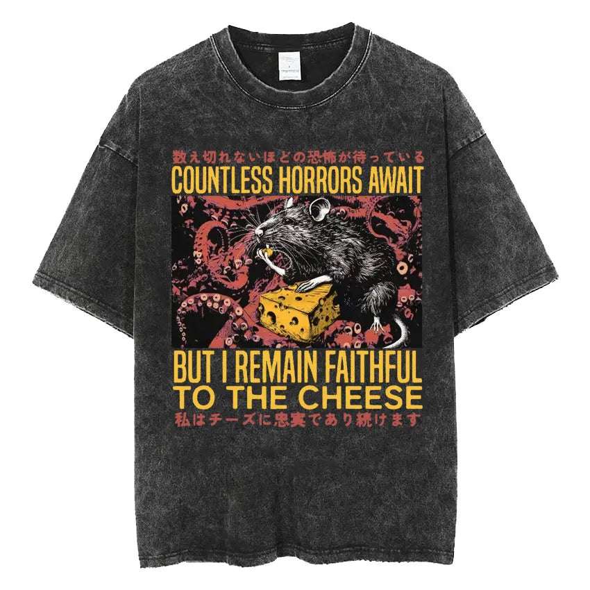 The Horrors Are Never Ending Yet I Remain Silly T-shirt Funny Japanese Style Frog Retro Washed T Shirt Men's Oversized Tees Tops - Tasawoq