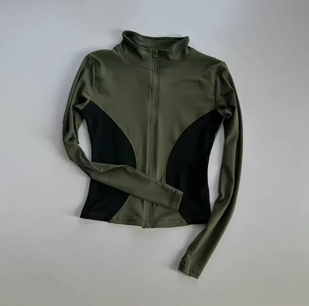 Outdoor Sports Long Sleeved Women Slim Yoga Clothes Quick Dry Zipper Cardigan Stand Up Collar Jacket Running Fitness Jacket Top - Tasawoq