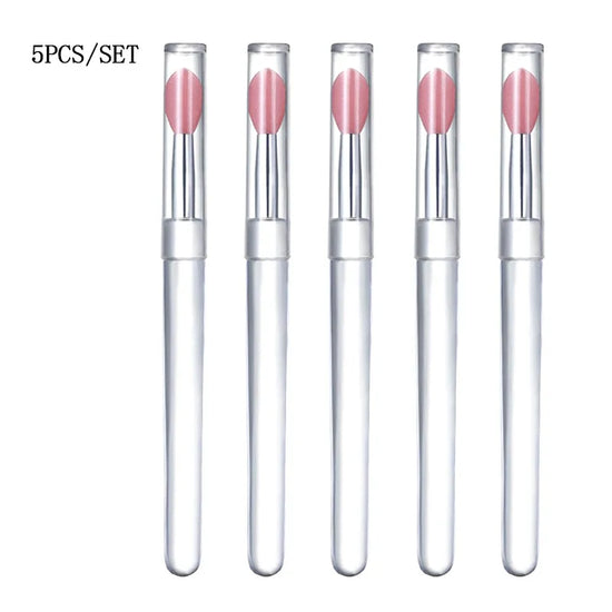 1/3/5pcs Flat Silicone Applicator Sticks Reusable Lip Brush With Cover For Dust Prevention Silicone Nail Powder Applying Tools - Tasawoq