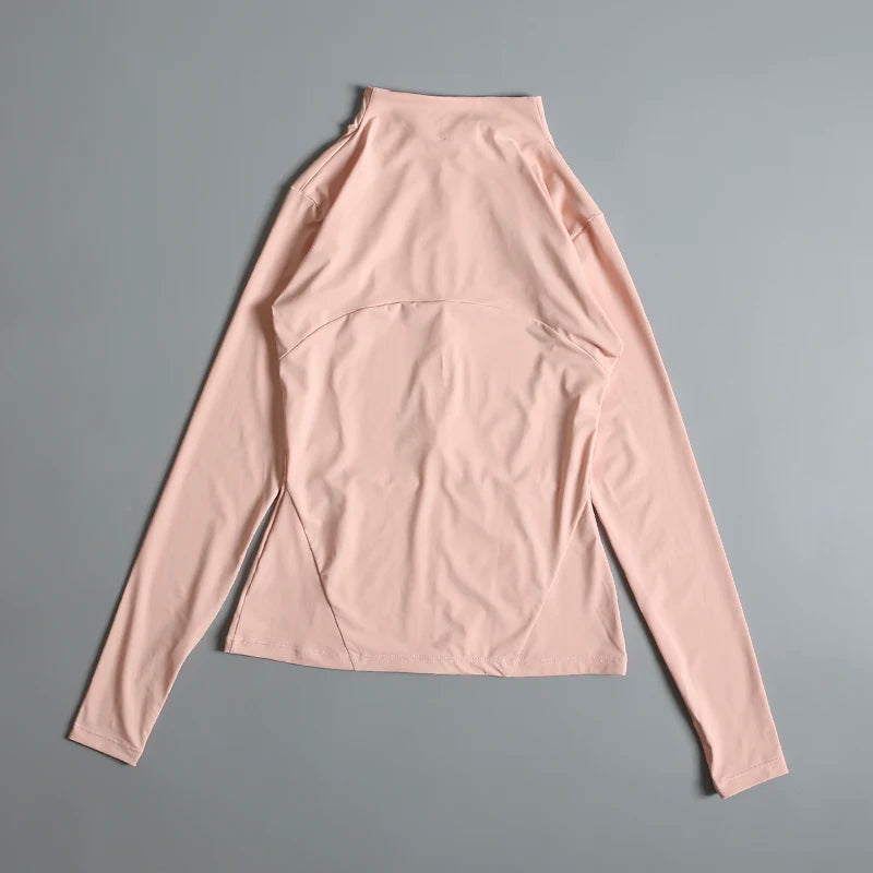 New yoga wear ladies coat round high elastic loose exercise yoga fitness long sleeve stand-up collar yoga tops - Tasawoq