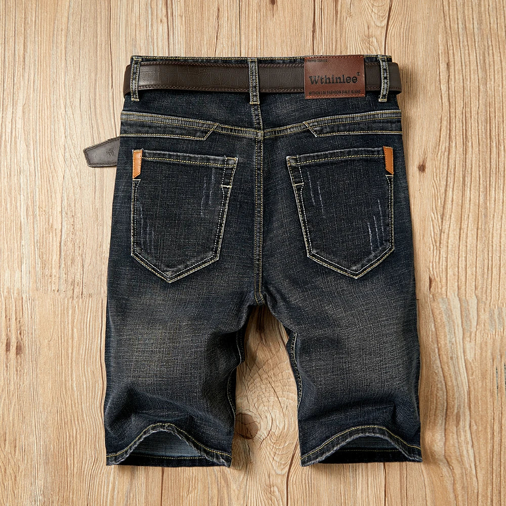 Summer Shorts Jeans Men Denim Pants Stretch Dark Blue Fashion Design Men's Jeans Slim Straight Male Short Jeans Hombre - Tasawoq