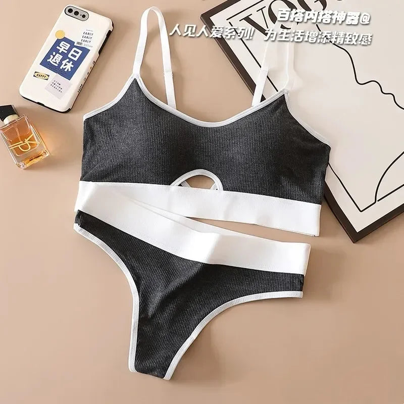 Seamless Bras Sports Bra And Panties Set Women Hollow Out Cotton Underwear U Back Push Up Bras Comfort Sexy Lingerie Set - Tasawoq