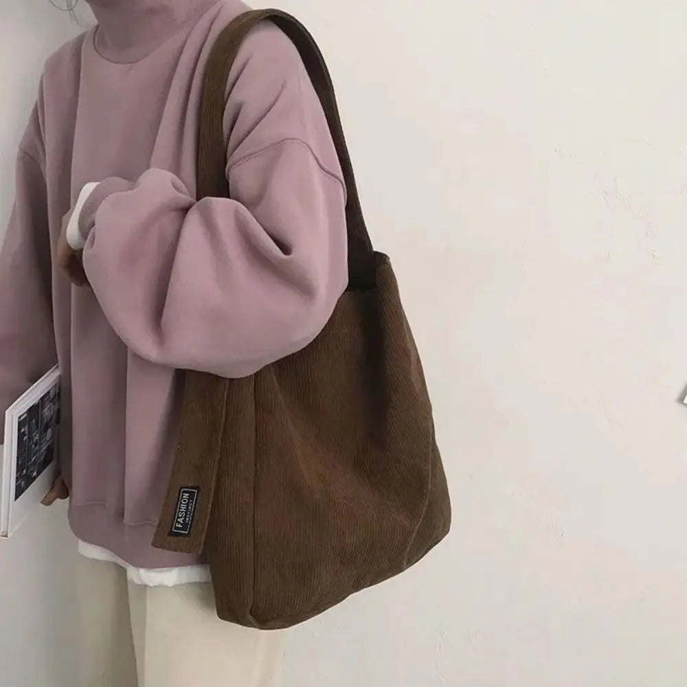 Fashion Women Corduroy Shoulder Bags Soft Handbags Tote Bags Girls Students Large Capacity Bags - Tasawoq