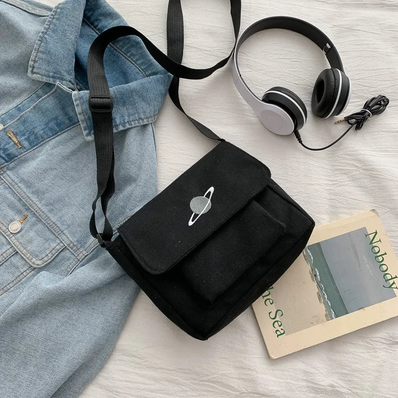 Casual Collage Student Messenger Bag Women Small Bag Canvas Shoulder Bag For Women Print Crossbody Bags Bolsas Sac - Tasawoq