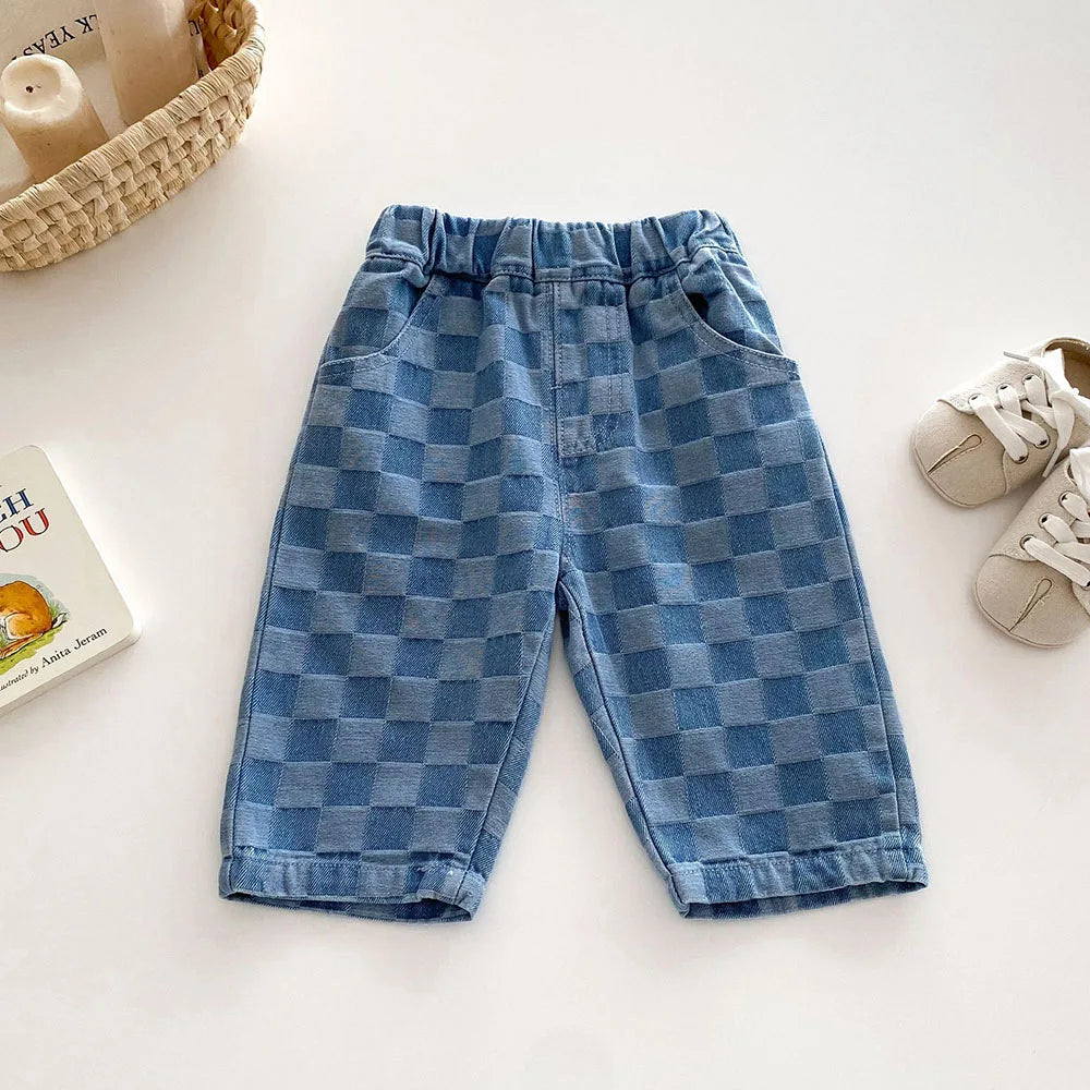MILANCEL 1-5Y Children Jeans Boys Denim Pants Mid Waist Girls Trousers Fashion Kids Plaid Pants - Tasawoq