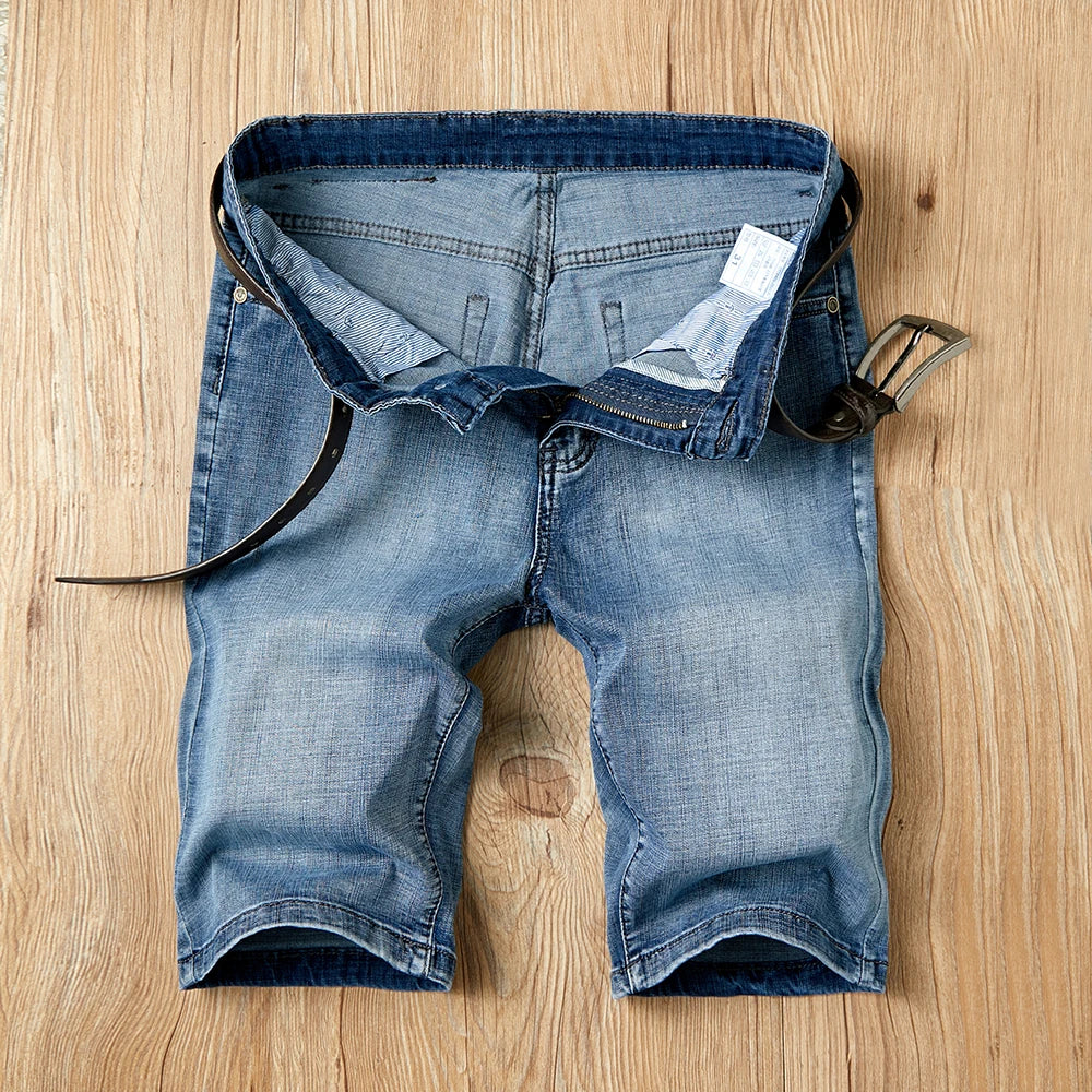 Summer Shorts Jeans Men Denim Pants Stretch Dark Blue Fashion Design Men's Jeans Slim Straight Male Short Jeans Hombre - Tasawoq
