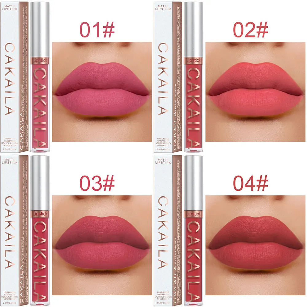 1PC Velvet Matte Lipstick Lip Gloss Light Red Liquid Lip Tint Cream Pigment Long Lasting Silky Texture Lips Women's Cosmetics - Tasawoq